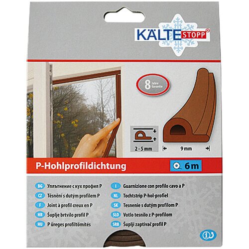 K&amp;Auml;LTESTOPP brtvena traka p-profil (smeđe boje, 6 m x 9 mm x 5,5 mm, &amp;scaron;irine otvora 2 &amp;ndash; 5 mm) Slike