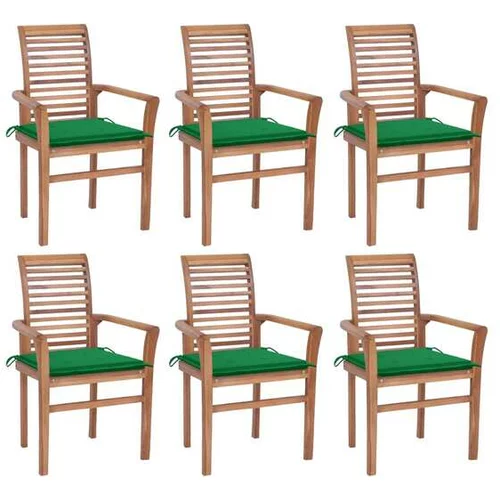  Jedilni stoli 6 kosov z zelenimi blazinami trdna tikovina
