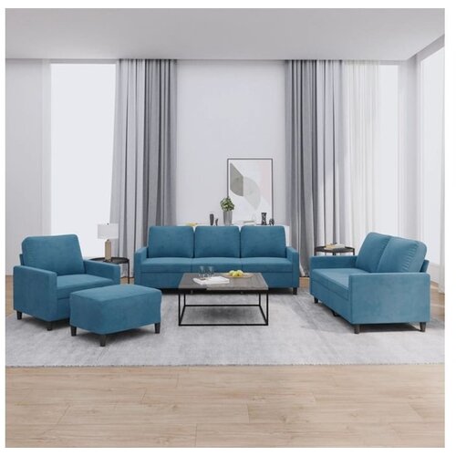 vidaXL 4-dijelni set sofa s jastucima plavi baršunasti Cijene