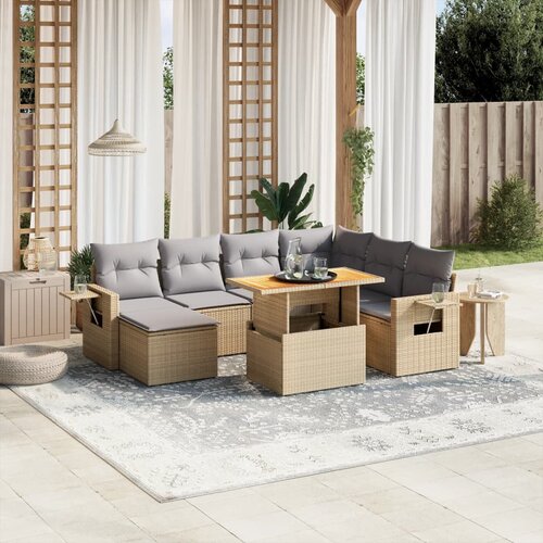 vidaXL 8-dijelni set vrtnih sofa od poliratana s jastucima bež Cijene