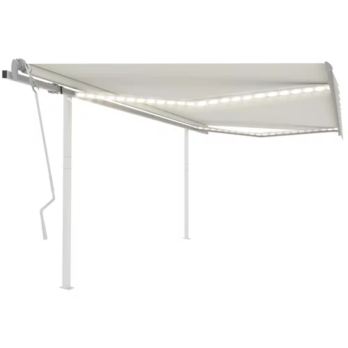 vidaXL Ročno zložljiva tenda z LED lučkami 4,5x3 m krem