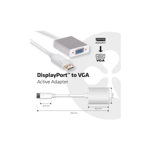 Club3d DisplayPort Adapter [1x Muški konektor DisplayPort - 1x Ženski konektor VGA] Bijela