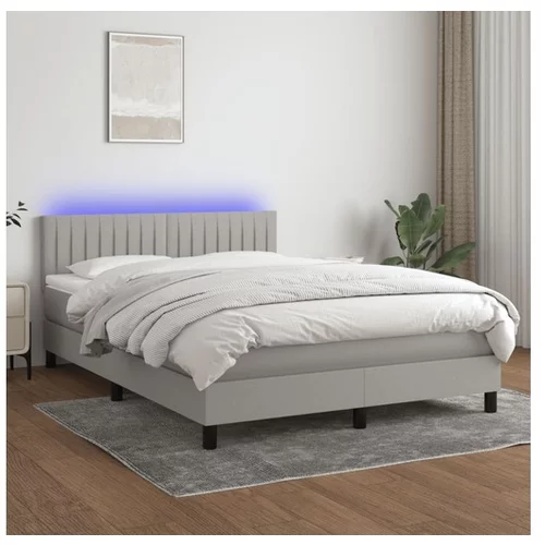  Box spring postelja z vzmetnico LED sv. siva 140x200 cm blago