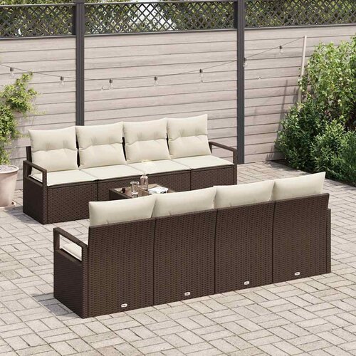  Set sofe 7 kom. 6-Broj sjedala Smeđa i krem poliratan 230 x 62 x 85 cm Slike
