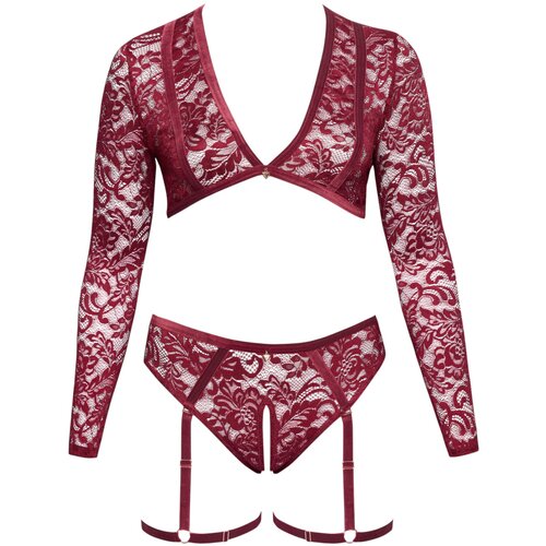 Cottelli Curves - dolg rokavni čipkasti komplet (rdeč) - 2XL Slike