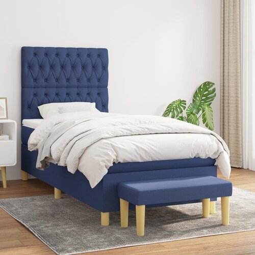 The Living Store Box spring postelja z vzmetnico modra 100x200 cm blago - Box Spring Postelja, (21512959) Slike