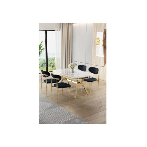 Hanah home Set trpezarijskog stola i stolica (5 delova) Olya White Marble Gold Anthracite Cene