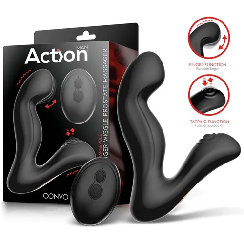 Action Convo Tapping and Finger Wiggle Prostate Massager Black