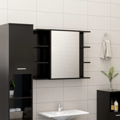 VidaXL Kupaonski ormarić s ogledalom crni 80 x 20,5 x 64 cm od iverice Slike