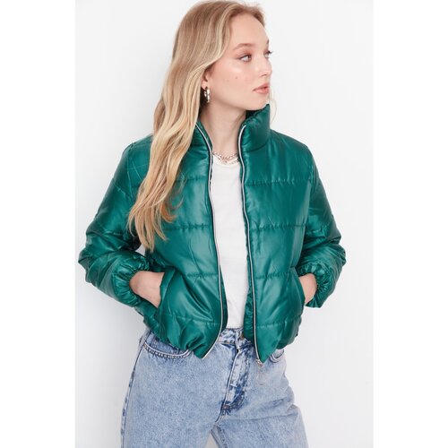 Trendyol Green Zipper Closure Stand Up Collar Inflatable Crop Coat Slike