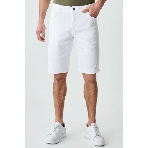 ALTINYILDIZ CLASSICS Men's White Slim Fit Slim Fit Diagonal Patterned 5 Pocket Flexible Shorts