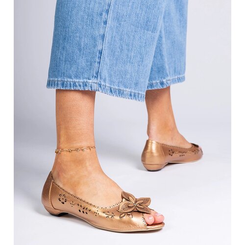 Gemre Golden open-toe lace ballet flats Ursull Cene