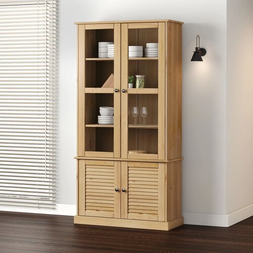 VidaXL Steklena vitrina VIGO 85x35x170 cm trdna borovina Slike