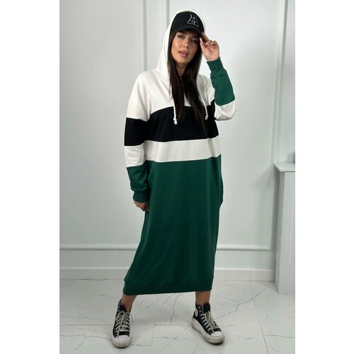 Kesi Tri-color Dress with Hood ecru + Black + Dark Green Slike