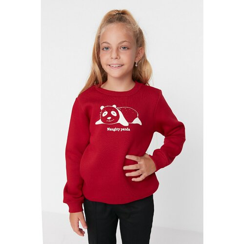 Trendyol Red Printed Crew Neck Girl Knitted Sweatshirt Cene