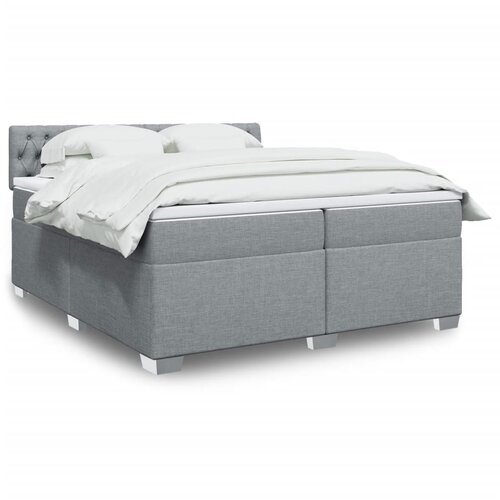 VidaXL Box spring postelja z vzmetnico svetlo siva 200x200 cm blago Slike