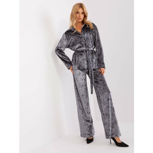 Fashion Hunters Dark gray velvet set with shirt Slike
