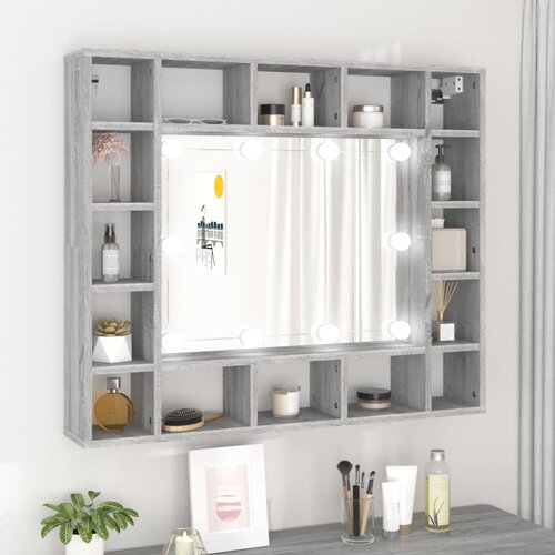 VidaXL Omarica z ogledalom in LED lučkami siva sonoma 91x15x76,5 cm Slike