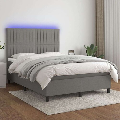  Krevet box spring s madracem LED tamnosivi 140x190 cm tkanina Cijene
