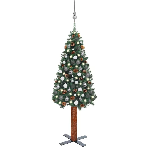 vidaXL usko božićno drvce s LED svjetlima i kuglicama zeleno 150cm PVC