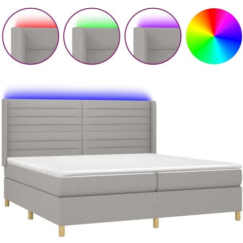  Krevet box spring s madracem LED svjetlosivi 200x200 cm tkanina Slike