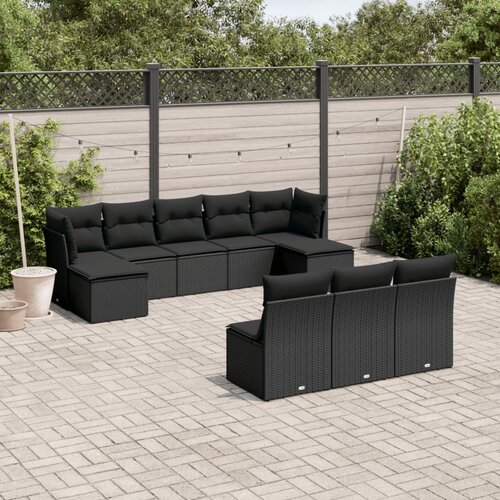  10-dijelni set vrtnih sofa s jastucima crni od poliratana Cijene