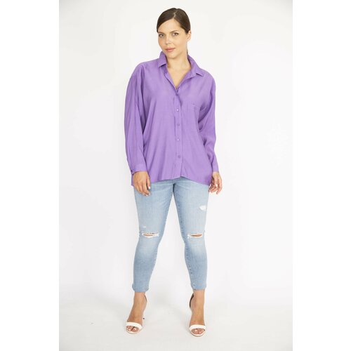 Şans Women's Plus Size Lilac Poplin Fabric Front Buttoned Long Back Tunic Slike