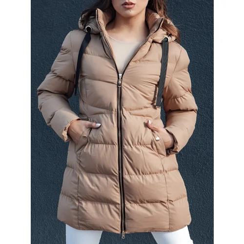 DStreet Women's winter jacket with hood GABRIELLE dark beige