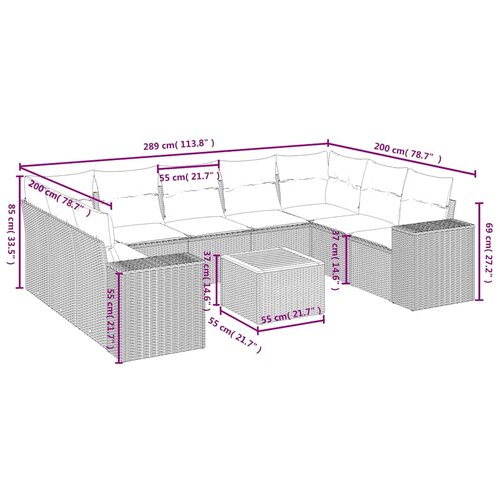  Vrtni set od 10 dijelova s jastucima, crni poliratan Slike