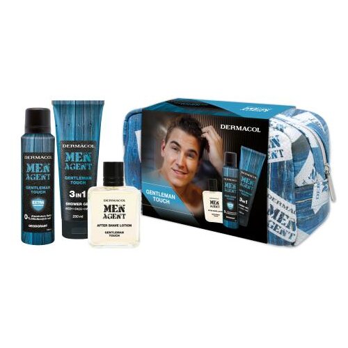 Dermacol Men Agent Gentleman Touch 3in1 Set gel za prhanje 250 ml + deodorant 150 ml + vodica po britju 100 ml + kozmetična torbica za moške Cene