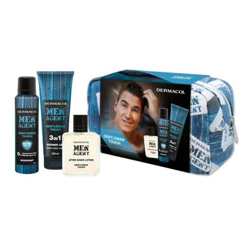 Dermacol Men Agent Gentleman Touch 3in1 Set gel za prhanje 250 ml + deodorant 150 ml + vodica po britju 100 ml + kozmetična torbica za moške