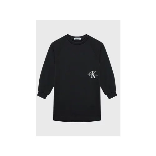 Calvin Klein Jeans Pletena obleka Monogram Off Placed IG0IG01567 Črna Regular Fit