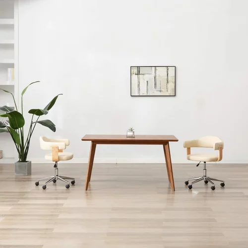 vidaXL Vrtljiv pisarniški stol krem ukrivljen les in umetno usnje, (20669377)
