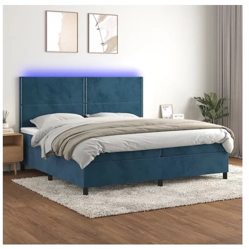  Box spring postelja z vzmetnico LED temno modra 200x200cm žamet