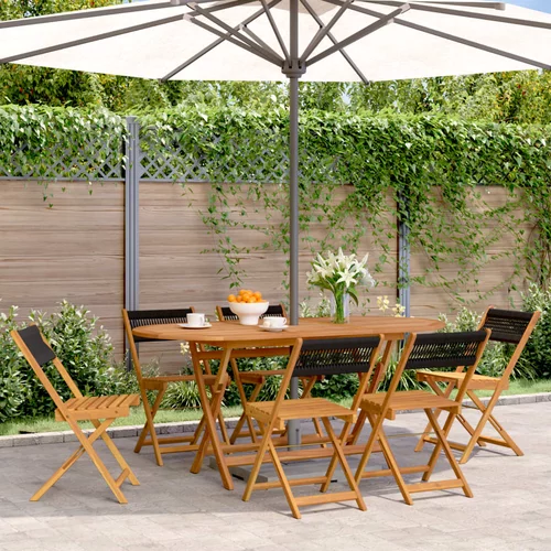vidaXL Zložljivi vrtni stoli 6 kosov črni trden akacijev les