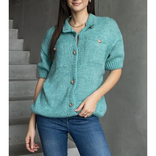 Gemre Women's mint short-sleeve sweater with decorative buttons Cijene