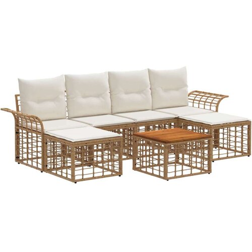  Set vanjskih sofa 7 pcs Prirodna i krema bijela Poliester - Prirodna i kremasto bijela sa stolom Cene