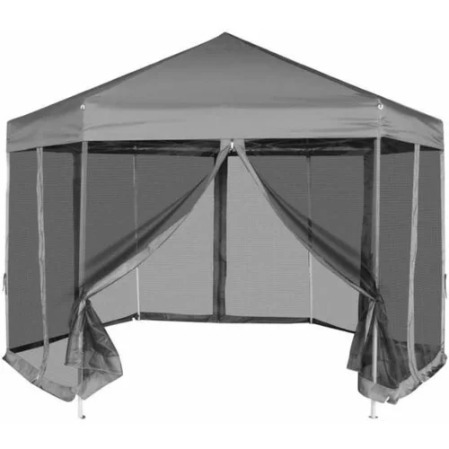  šestkoten pop-up šotor s 6 stenami sive barve 3,6x3,1 m