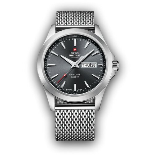 Swiss Military chrono quartz sivi srebrni sportsko elegantni ručni sat sa srebrnim pancir kaišem 601408 Slike