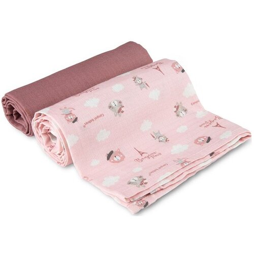 Canpol babies muslin pelena (70x70cm) bonjour paris pink - 2kom Slike
