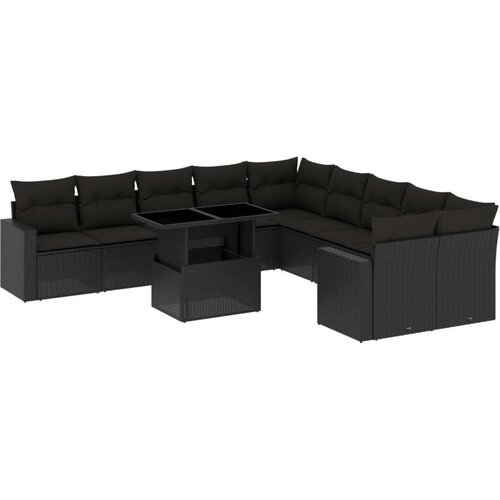  11-dijelni set vrtnih sofa od poliratana s jastucima crni Slike