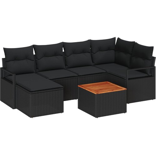 VidaXL 7 delni vrtni sofa set s blazinami črna poli ratan akacija, dvosedna vrtna sofa s blazinami črna poli ratan Slike