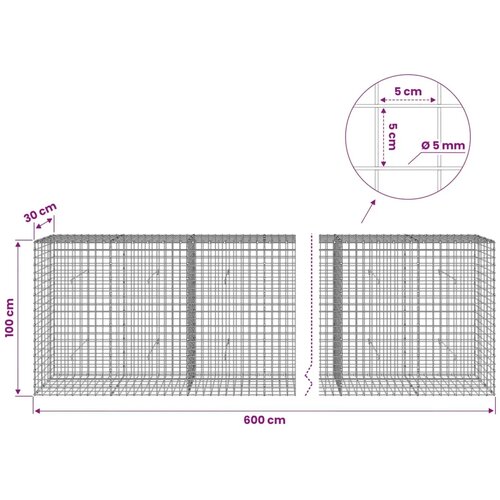  Gabion s žicom debljine 5 mm i mrežom 5x5 cm 600x30x100 cm - 30 cm 100 cm 600 cm Slike