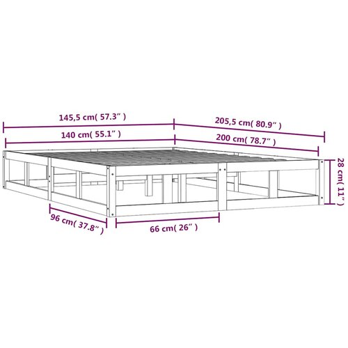  Okvir za krevet bijeli 140 x 200 cm od masivnog drva Slike