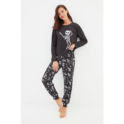 Trendyol Black Halloween Knitted Pajamas Set Slike
