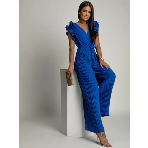 Fasardi Women's pleated ruffled jumpsuit - cornflower blue