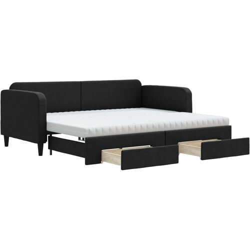  Dnevni krevet na razvlačenje s ladicama crni 90x200 cm tkanina Slike