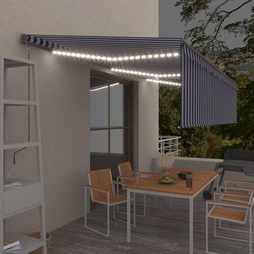 VidaXL Automatska tenda s roletom i senzorom LED 6 x 3 m plavo-bijela Slike