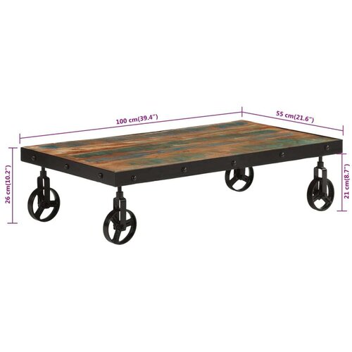 vidaXL Stolić za kavu s kotačima 100x55x26 cm masivno obnovljeno drvo Cene