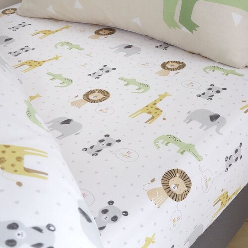 Catherine Lansfield Bela napenjalna enojna otro&amp;scaron;ka rjuha 90x190 cm Roarsome Animals &amp;ndash; Slike